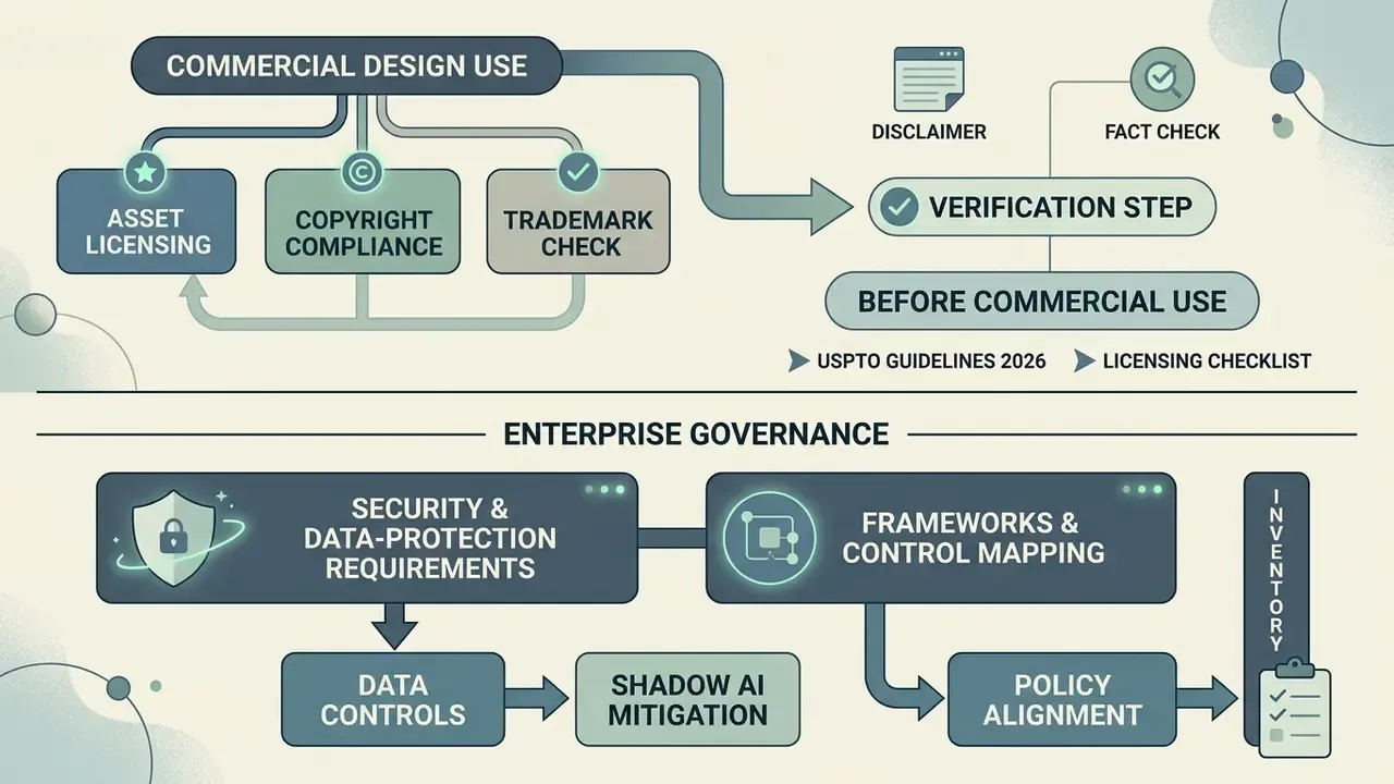 Diagram detailing commercial design licensing requirements and enterprise data governance protocols