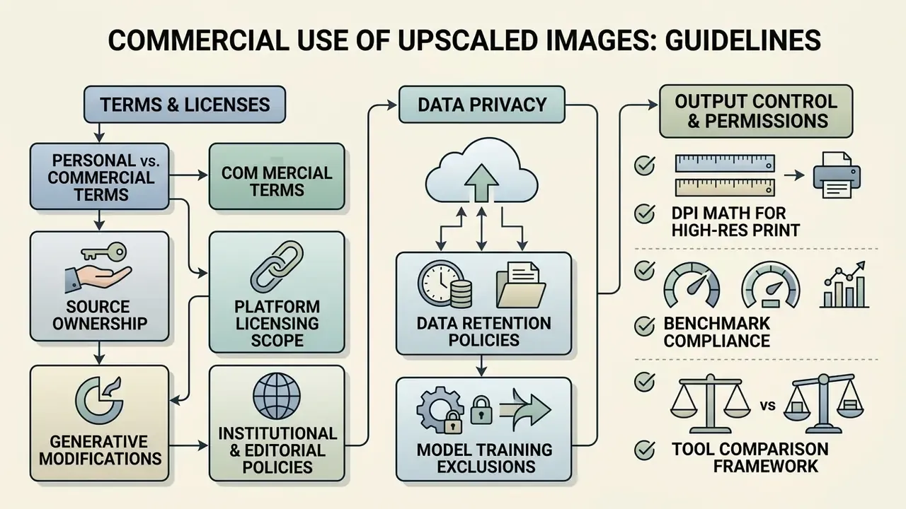 Flowchart outlining legal and privacy considerations for professional image processing and output control