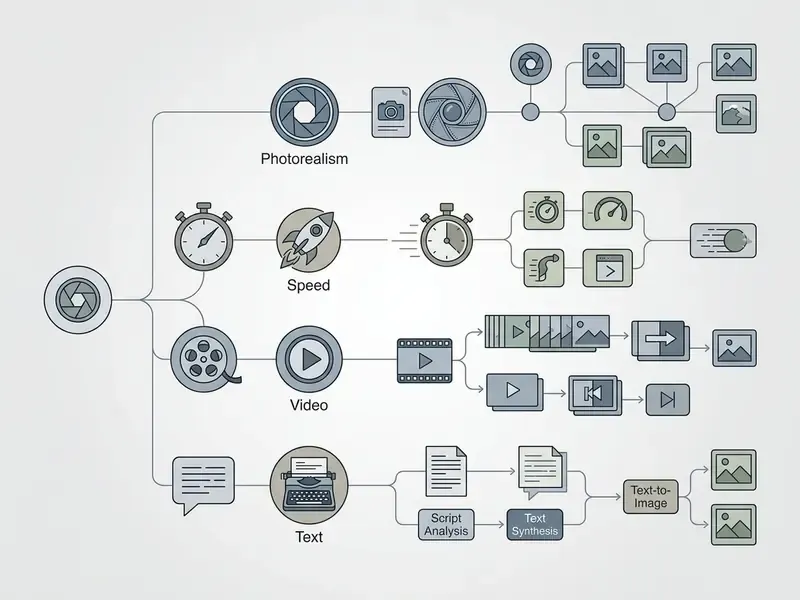 Diagram mapping ImagineArt AI models to specific tasks like photorealism, speed, video, and text generation