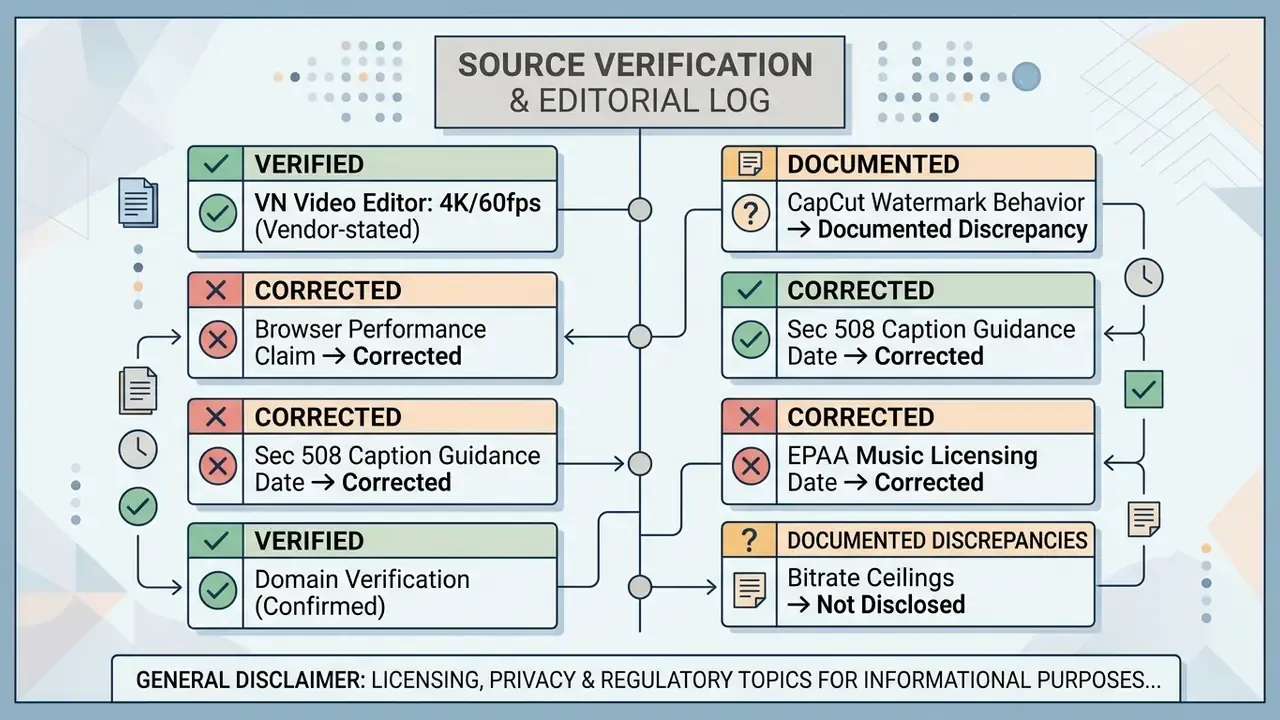 Log of verified, corrected, and documented editorial updates regarding software and licensing standards