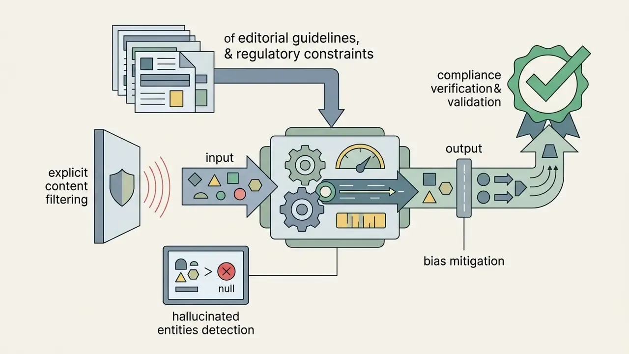 Processing machine filtering content and applying editorial constraints to generate compliance reports
