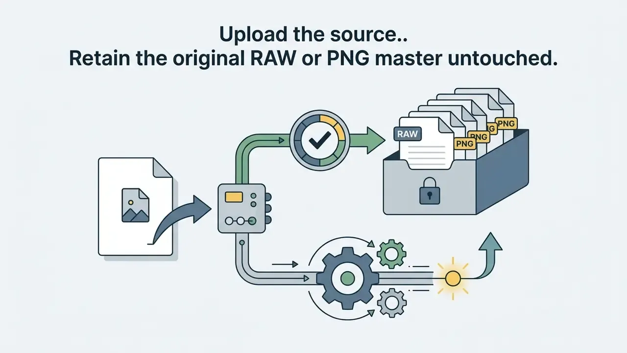 Source file moving through a processing hub into a secure storage box and a mechanical gear system