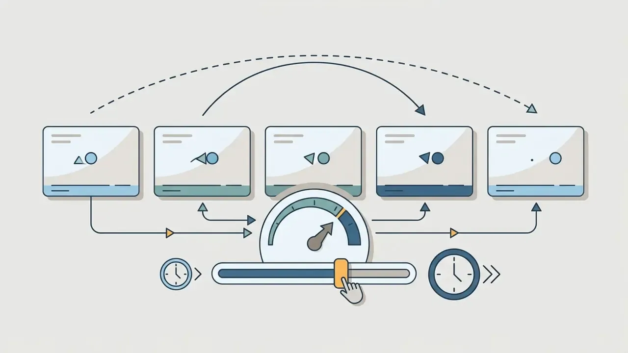 Speedometer gauge and slider controlling the playback delay between sequential animation frames
