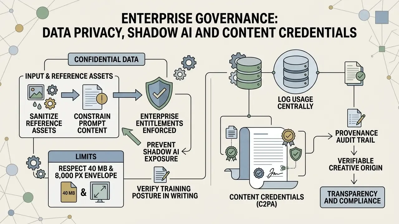 System map showing data sanitization, enterprise governance, and C2PA provenance audit workflows