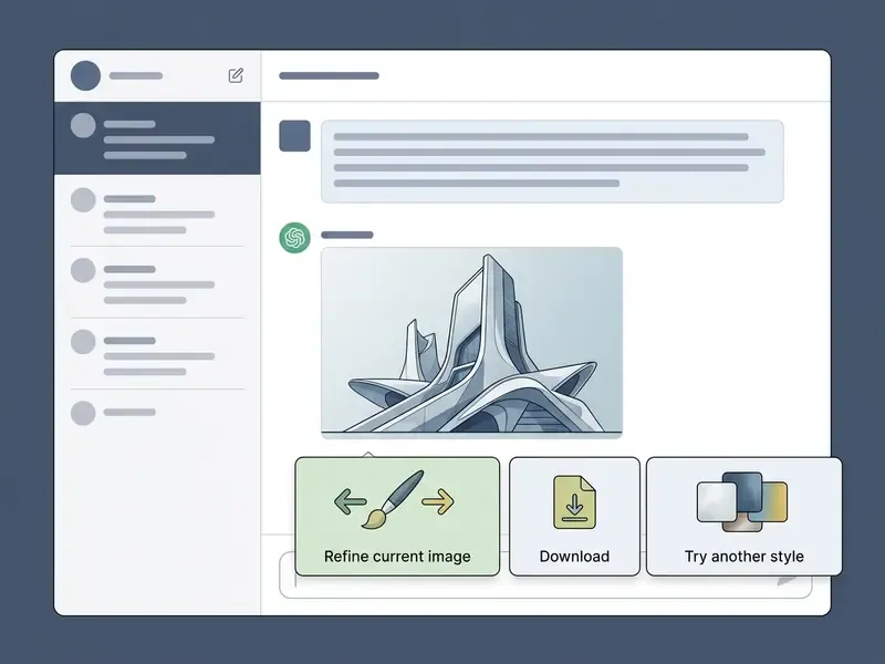 Claude chat interface displaying a generated architectural image with options to refine, download, or restyle