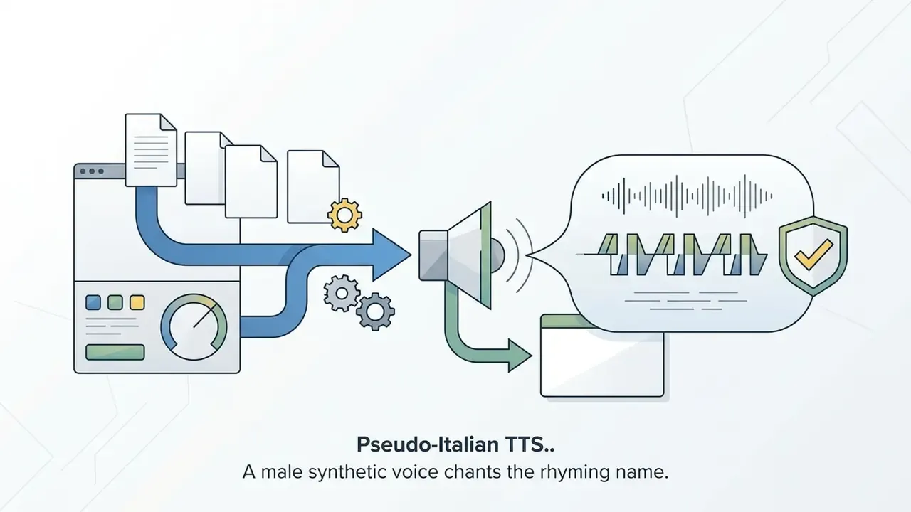 Diagram showing text documents being processed by software into a synthetic audio voice output