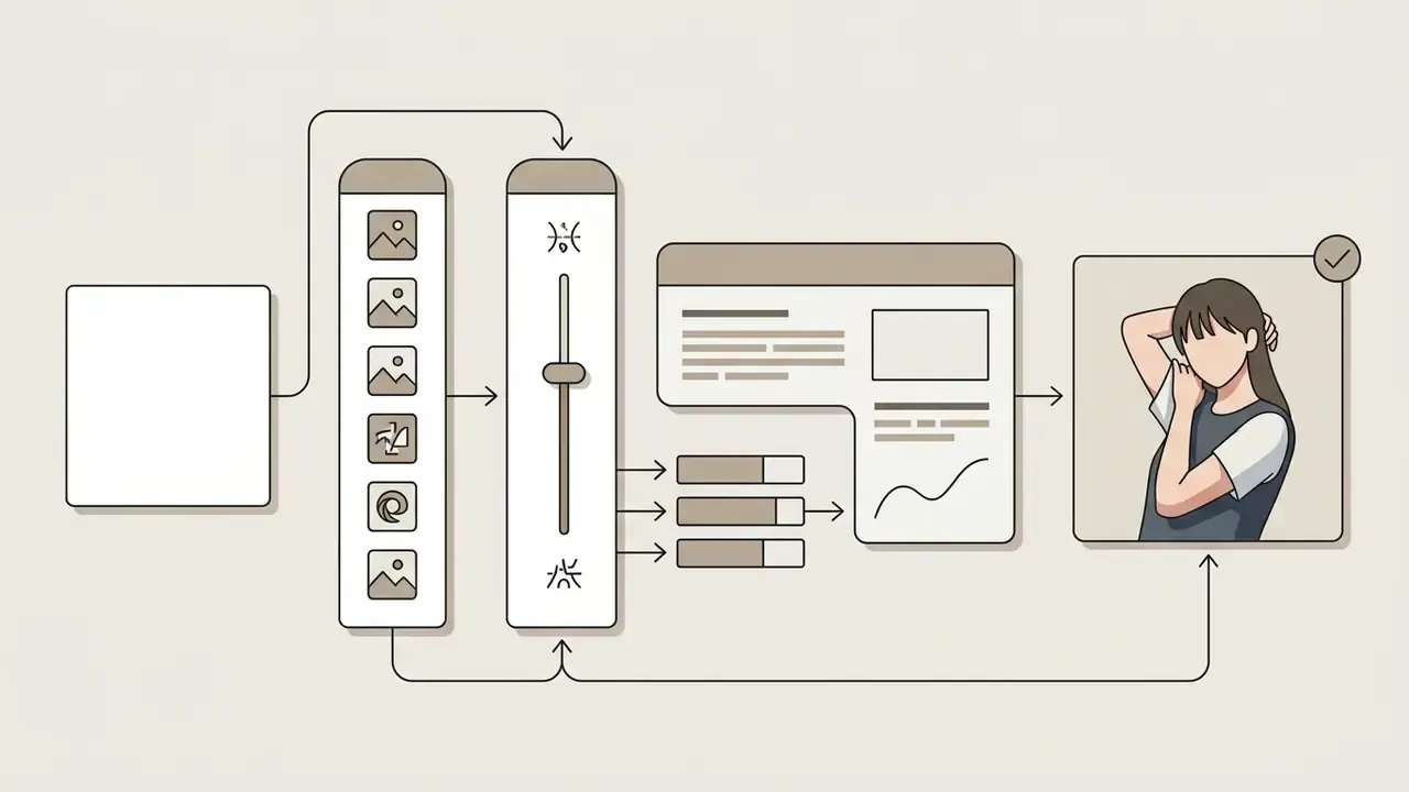 Input box feeding into style selectors and a strength slider to generate an anime portrait