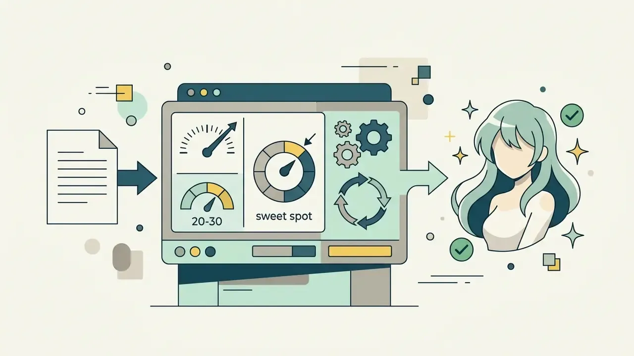 Software interface showing gauges and gears processing text input into an ai art cute girl portrait