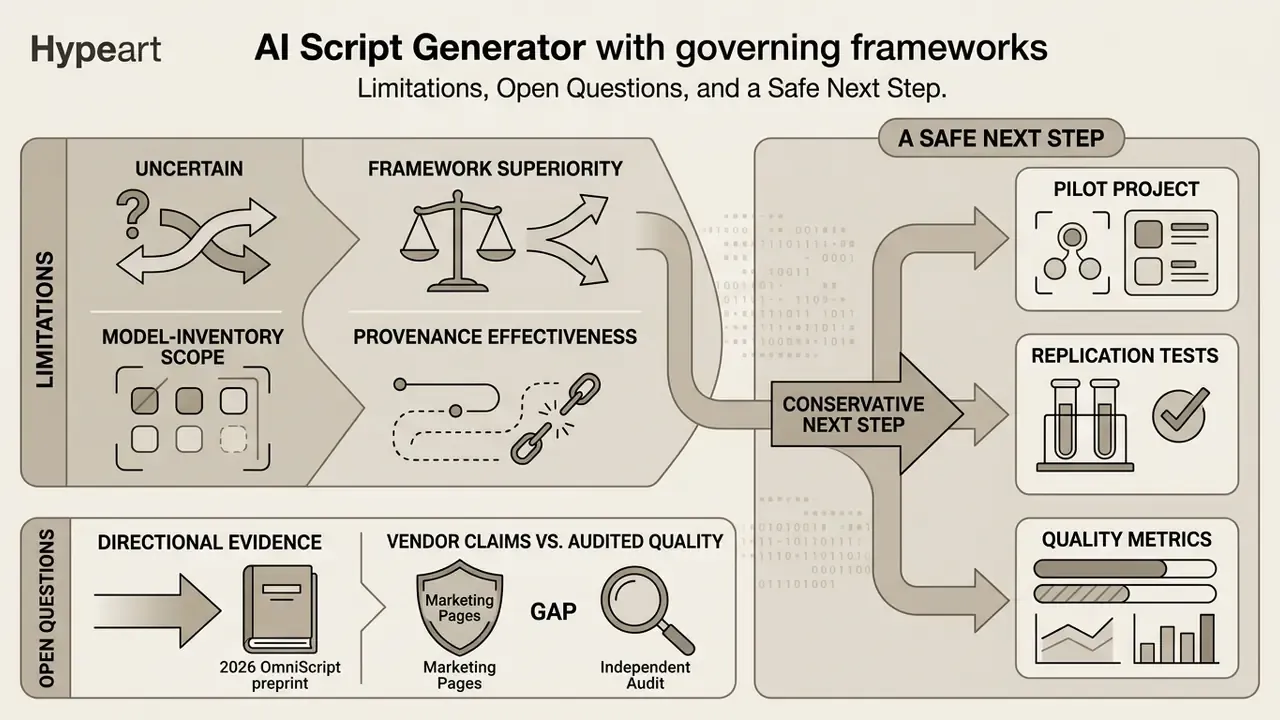 Summary of limitations and open questions leading to a conservative next step for testing and quality metrics