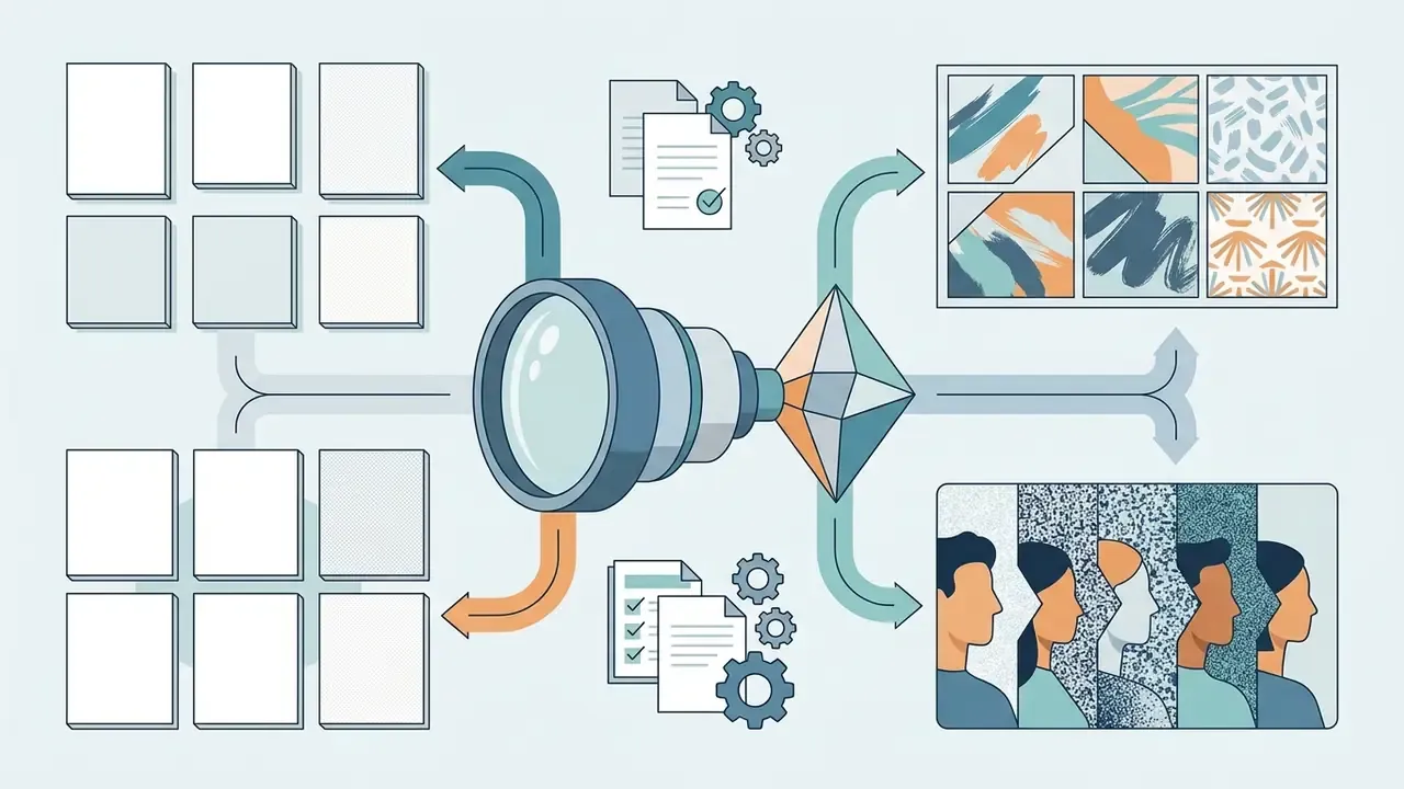 Lens mechanism processing document inputs into artistic patterns and stylized portrait variations