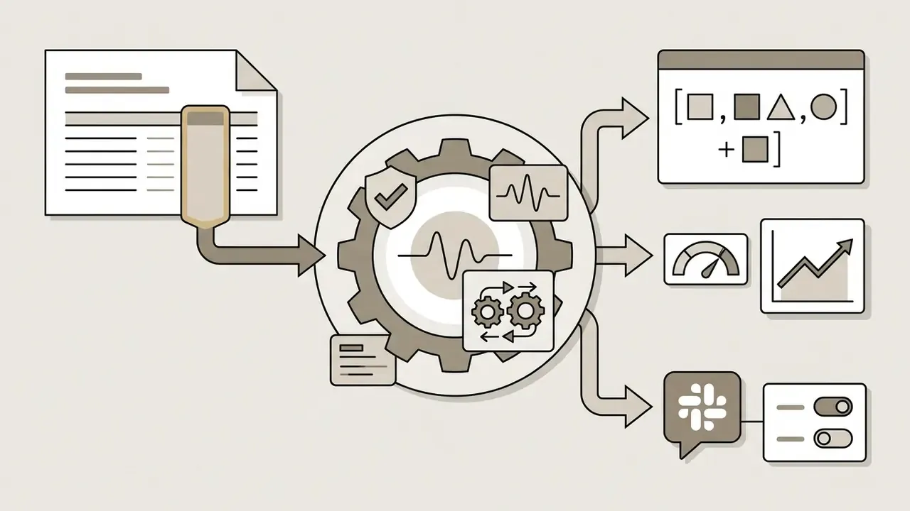 Tabular information flowing through a central gear processor to generate formulas and performance metrics