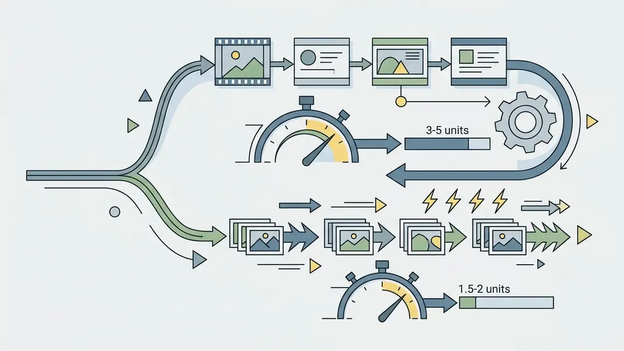 Visual path comparing long duration narrative sequences with fast rhythm-cut montages for video editing