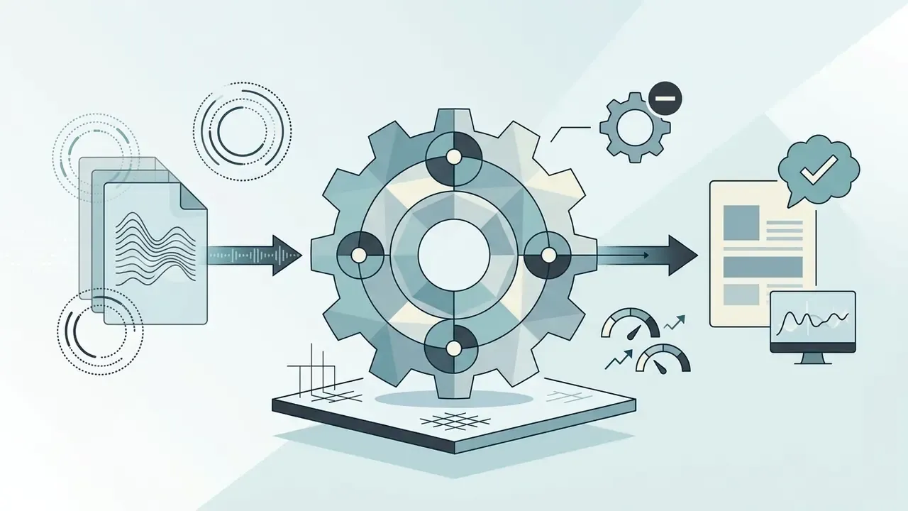 Central gear processing data from document inputs into summarized reports and performance metrics