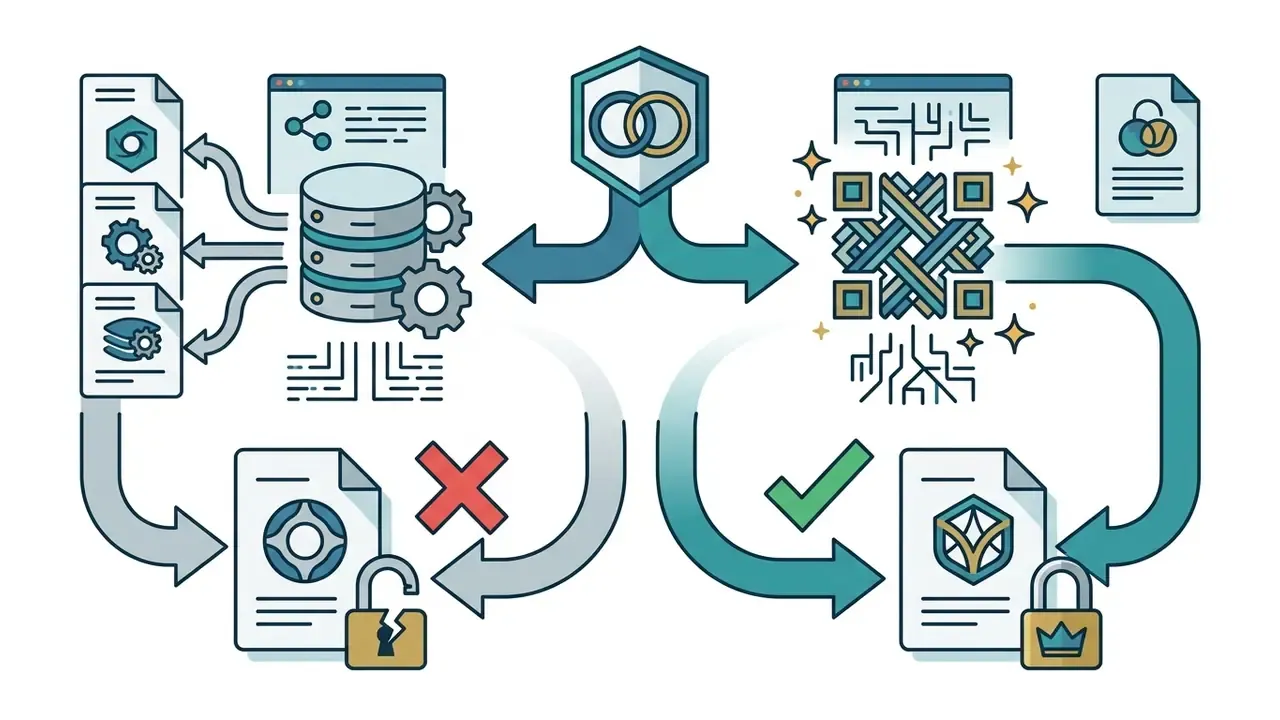 Comparison of stock vector assets versus unique generated designs with ownership status indicators