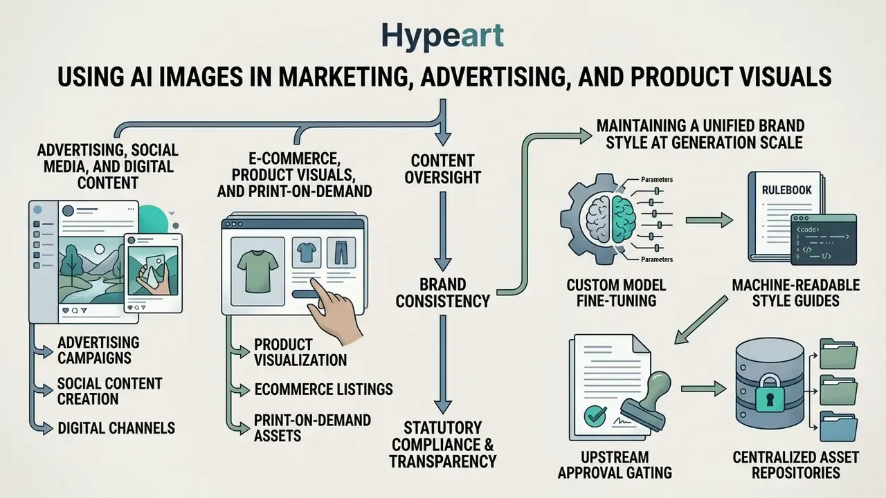 Infographic mapping workflows for digital content creation, brand consistency, and compliance processes