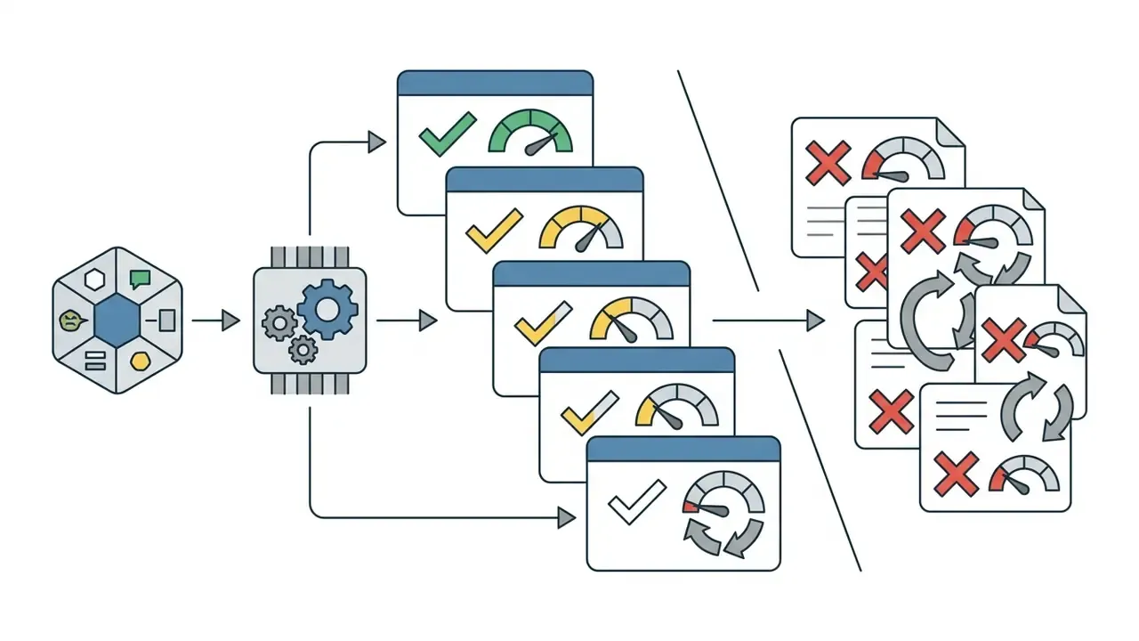 Processor unit generating five content variations that degrade in quality when exceeding the limit