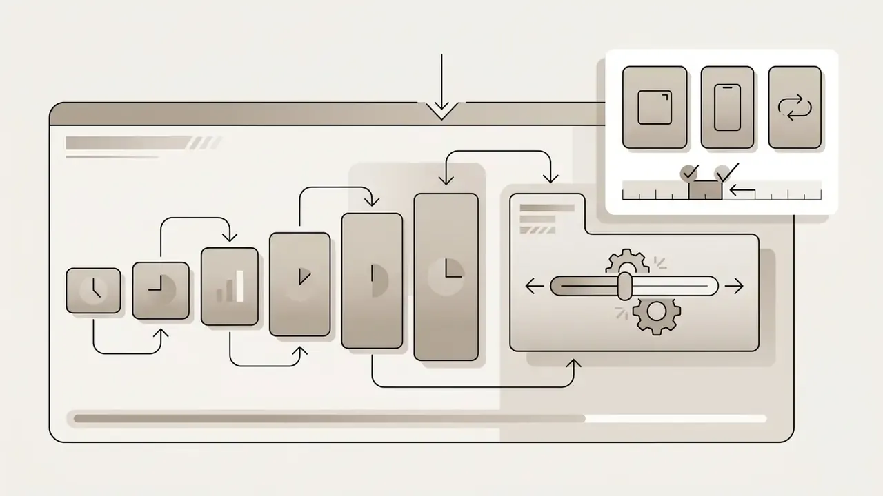 Sequence of growing rectangular icons representing varied video durations and a slider for adjustment