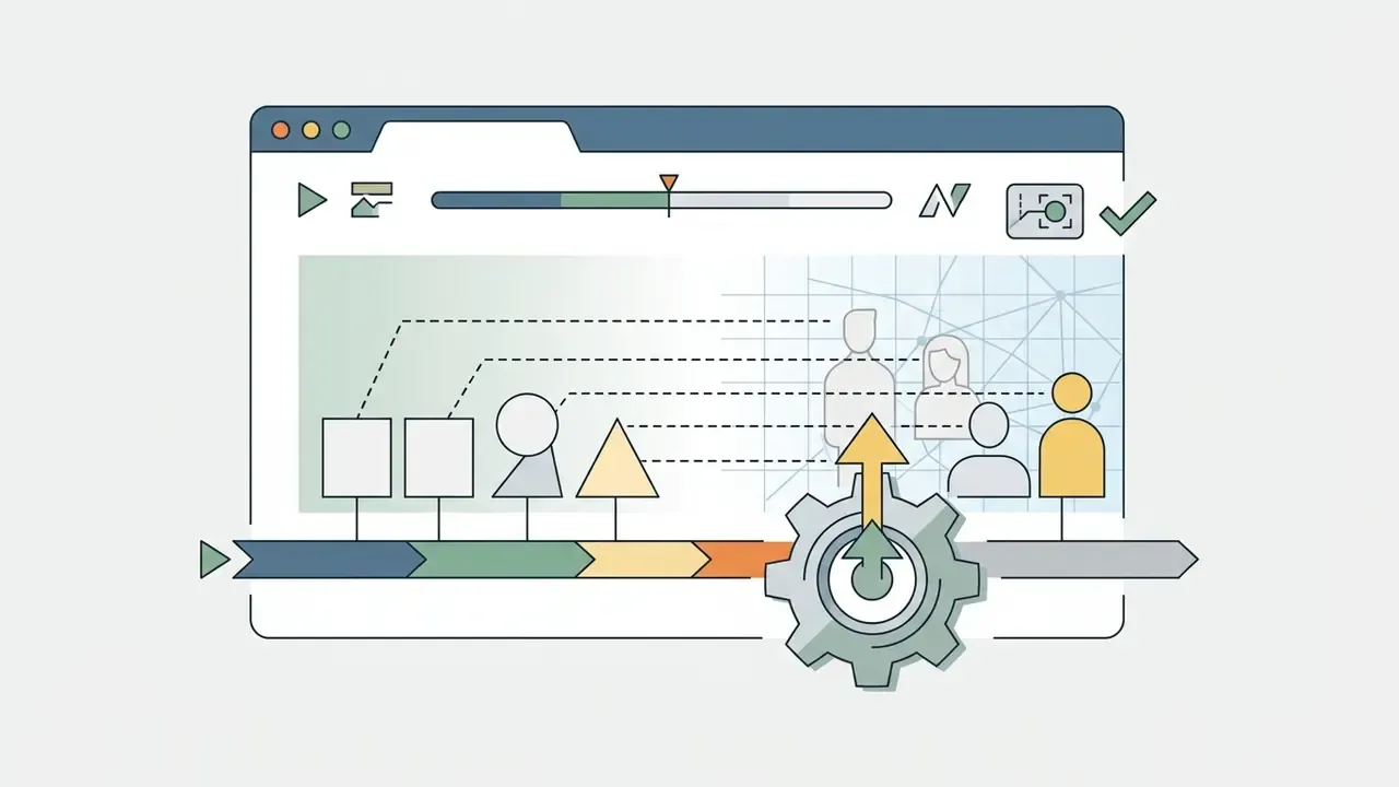 Browser interface showing AI scanning icons connected to detected human silhouettes on a timeline
