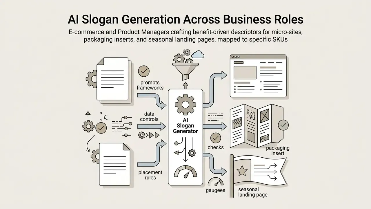 Diagram showing input documents processed by a central engine into digital and physical marketing assets