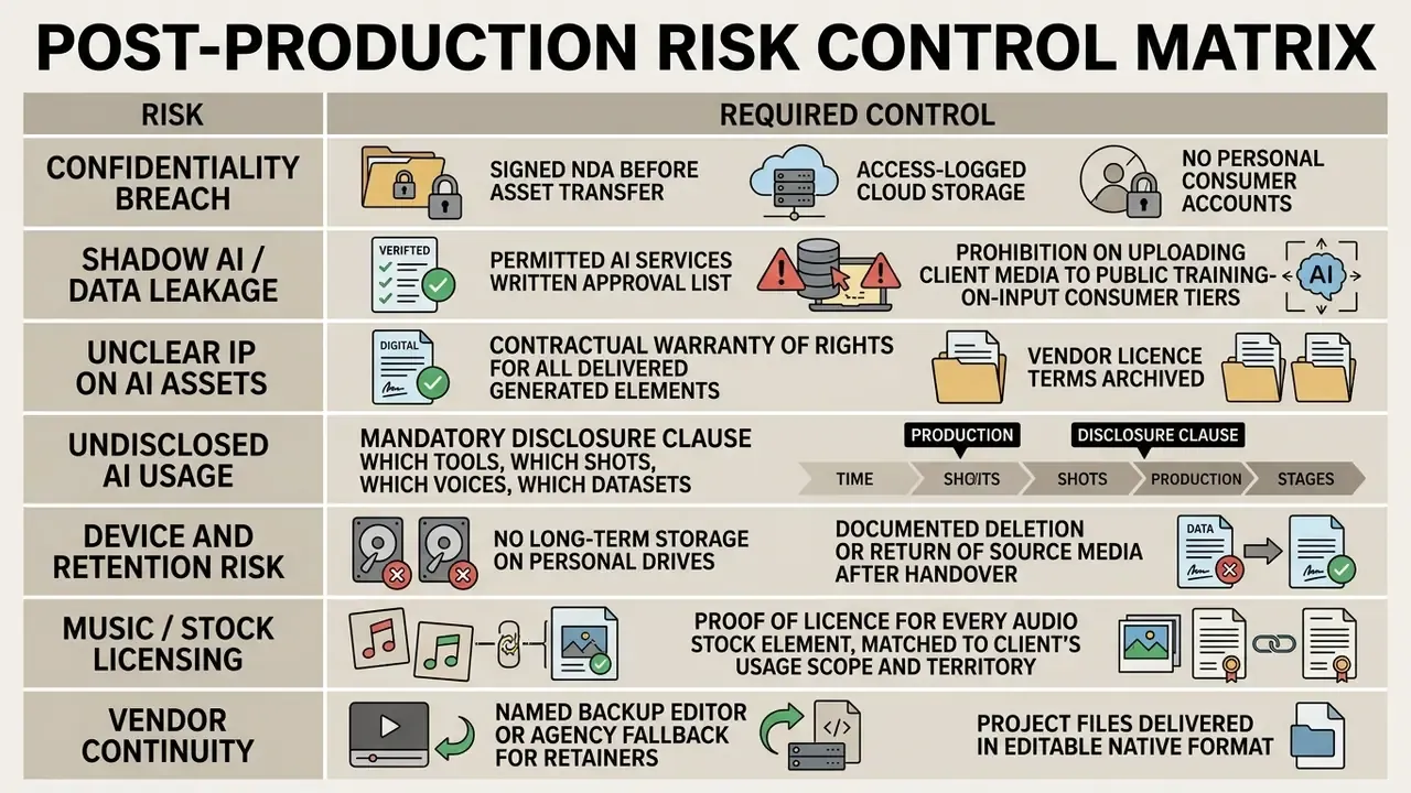 List of post-production risks paired with specific security controls and compliance requirements