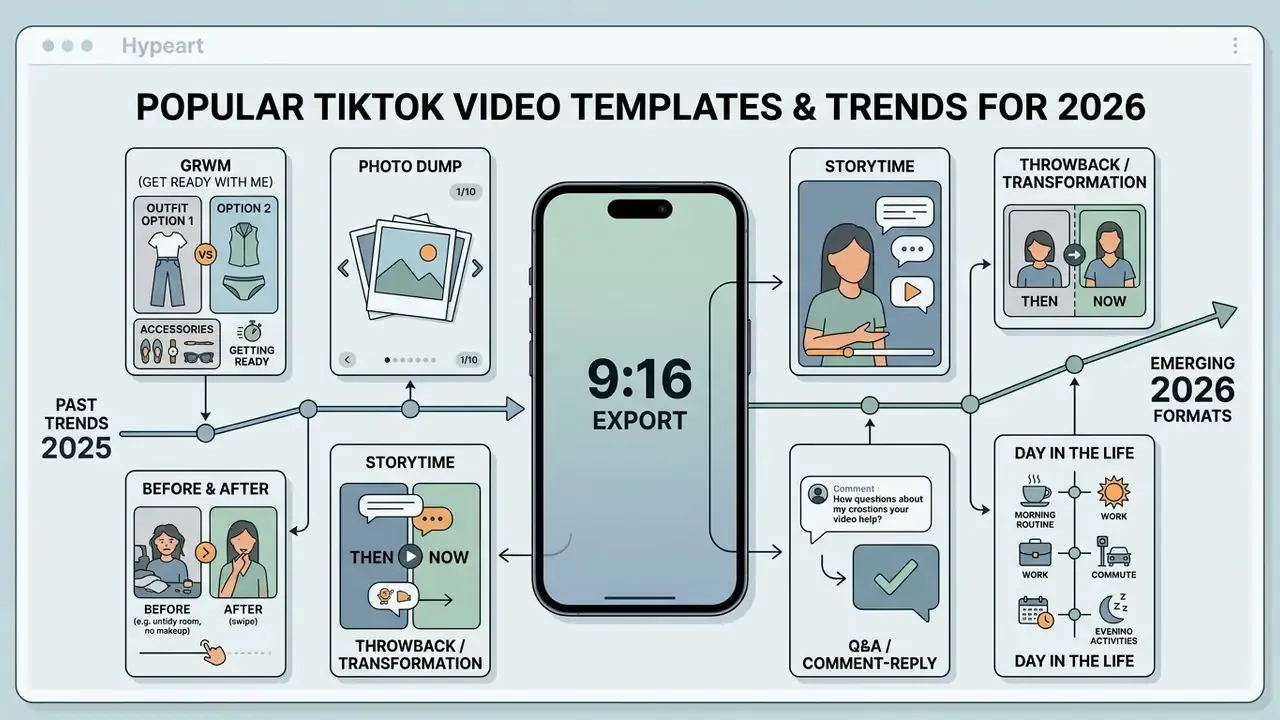 Timeline graphic showing the evolution of short-form video formats from 2025 trends to 2026 styles