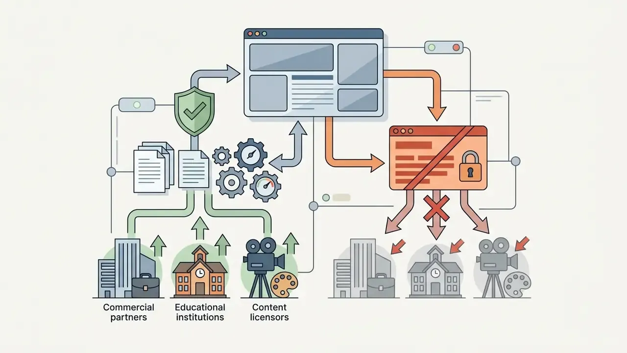 Diagram showing how content filtering impacts relationships with commercial partners and institutions