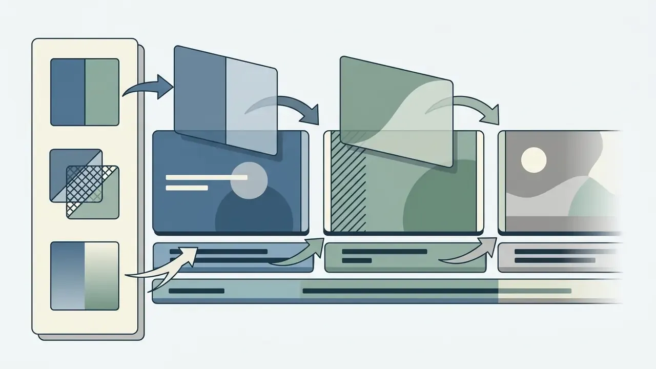Visual representation of transition effects being applied to clips on a timeline