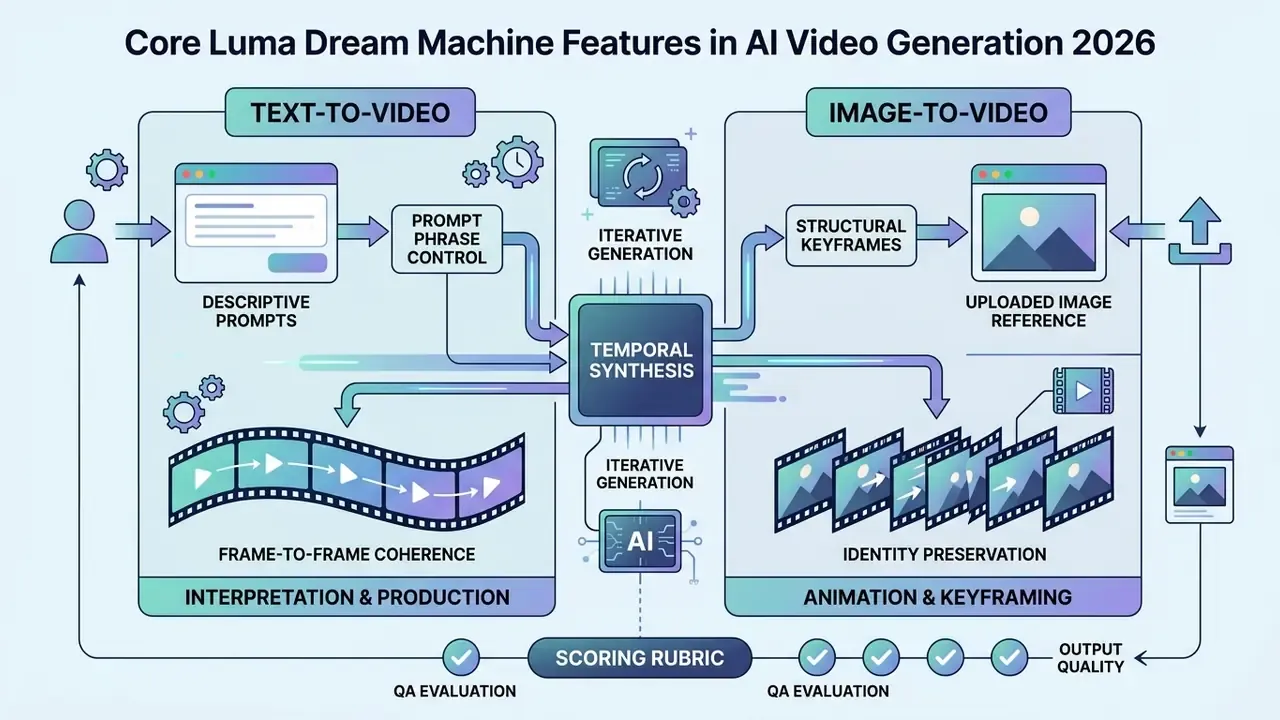 Diagram comparing text-to-video and image-to-video workflows within the Luma Dream Machine AI generator