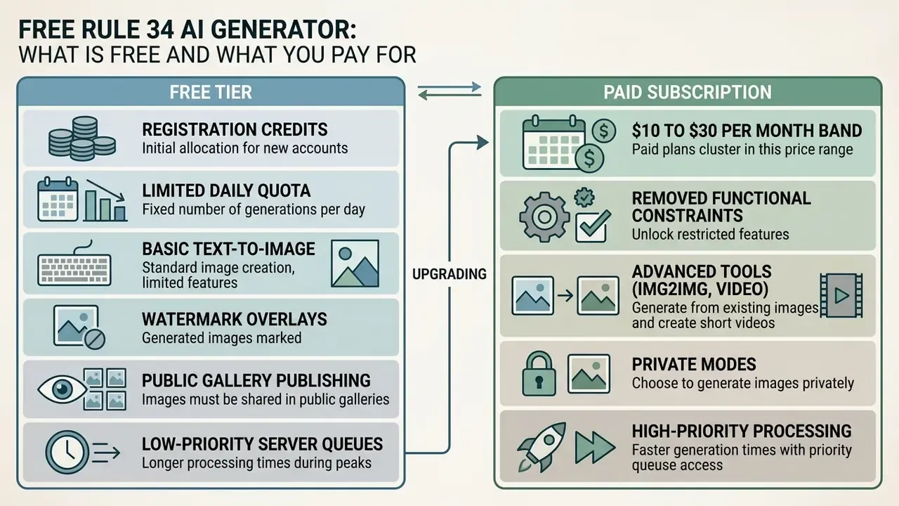 Comparison chart contrasting features between free tier access and paid subscription plans for software