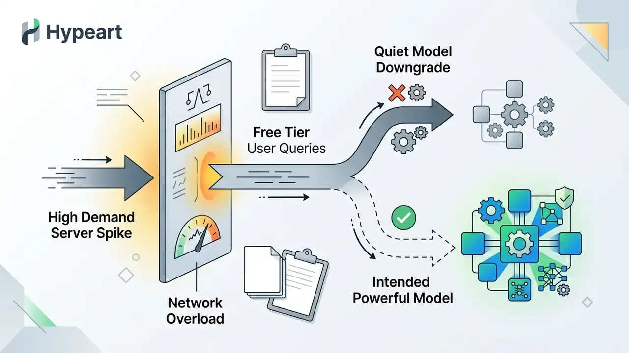 Diagram showing user queries diverted to smaller models during network spikes instead of powerful ones