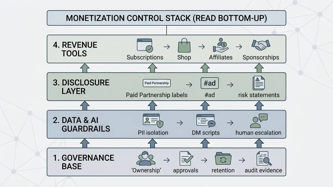 Four-tiered hierarchy showing the foundational steps for building a secure Instagram monetization stack