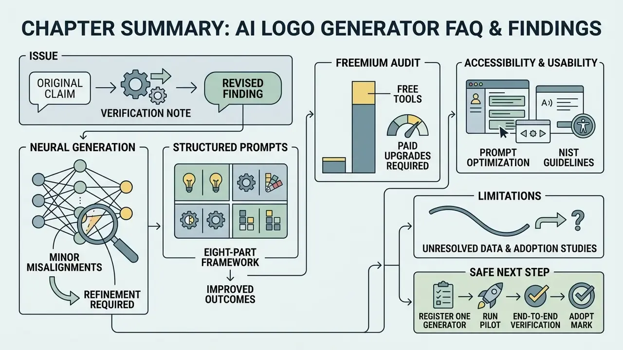 Summary infographic mapping research findings on neural generation, prompt frameworks, and tool audits