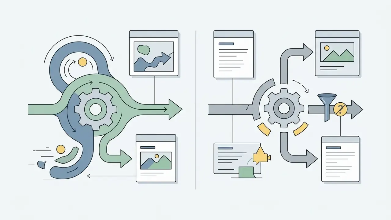 Gears and document icons showing how style presets and prompt filtering influence AI video generation