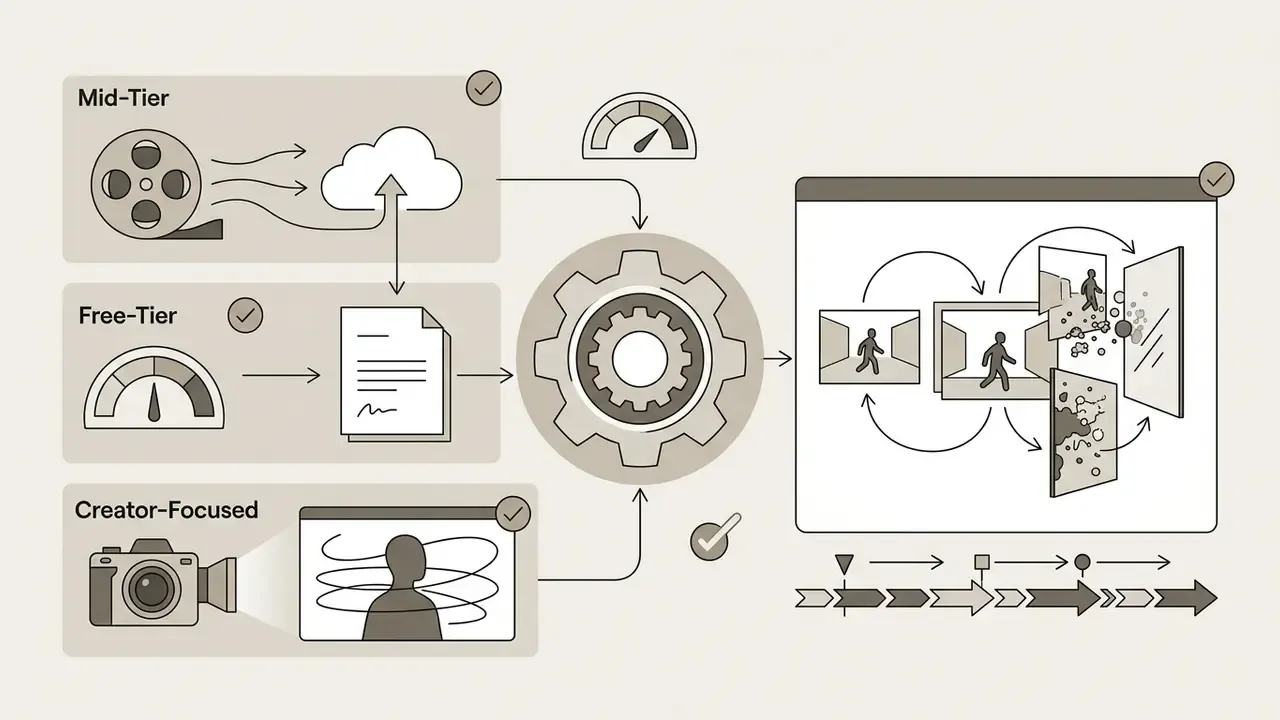 Gear processing inputs from tiered service levels into a complex video generation workflow