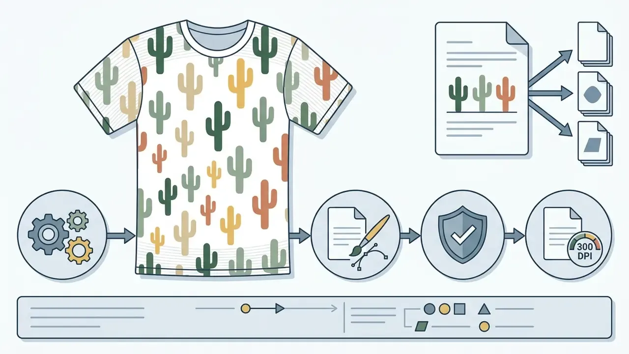 Cactus pattern processed through software tools, verified for quality, and exported into print file formats