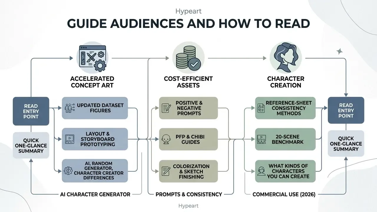 Flowchart outlining three reader paths for using an AI anime character generator
