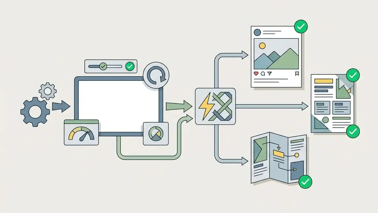 Computer screen processing design inputs into social media posts, documents, and marketing brochures