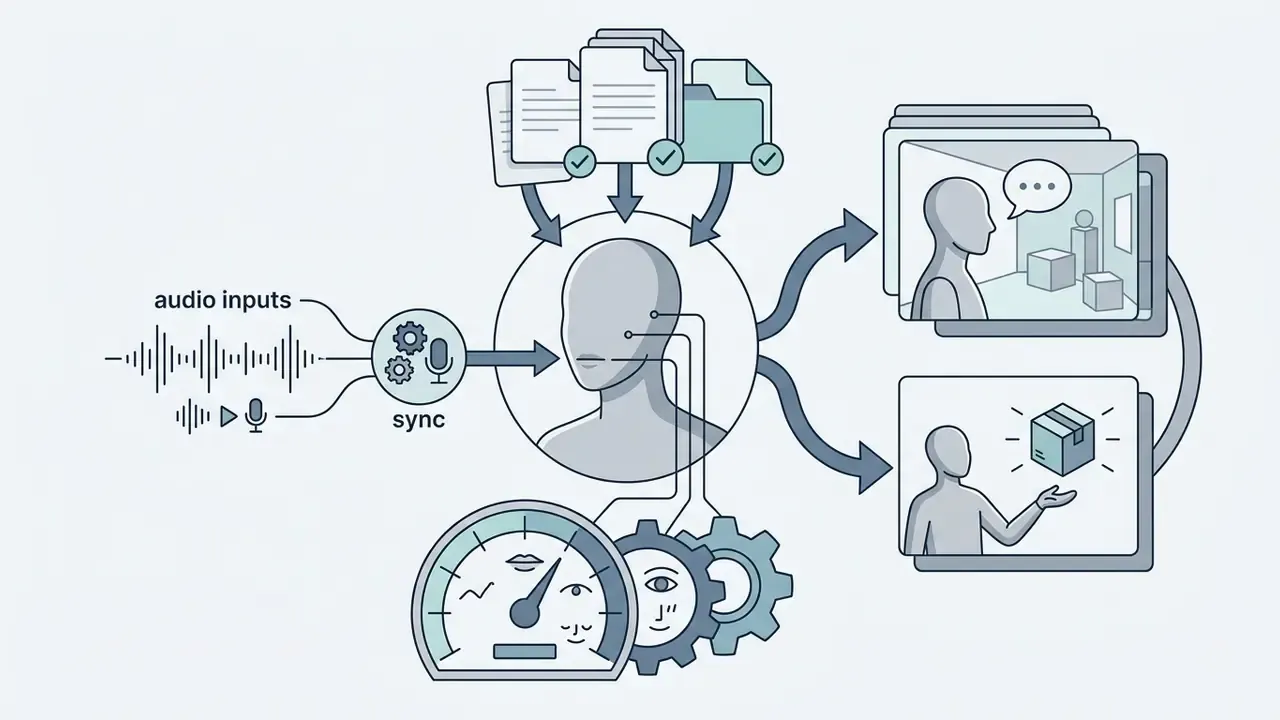 Audio inputs and documents being processed to animate a character avatar with synchronized expressions