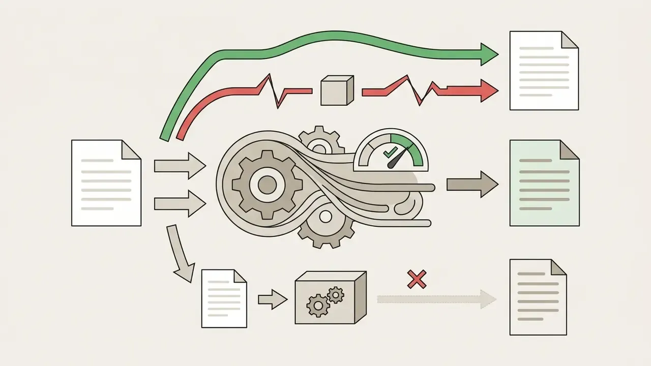 Document passing through a gear mechanism and quality gauge to produce filtered output variations