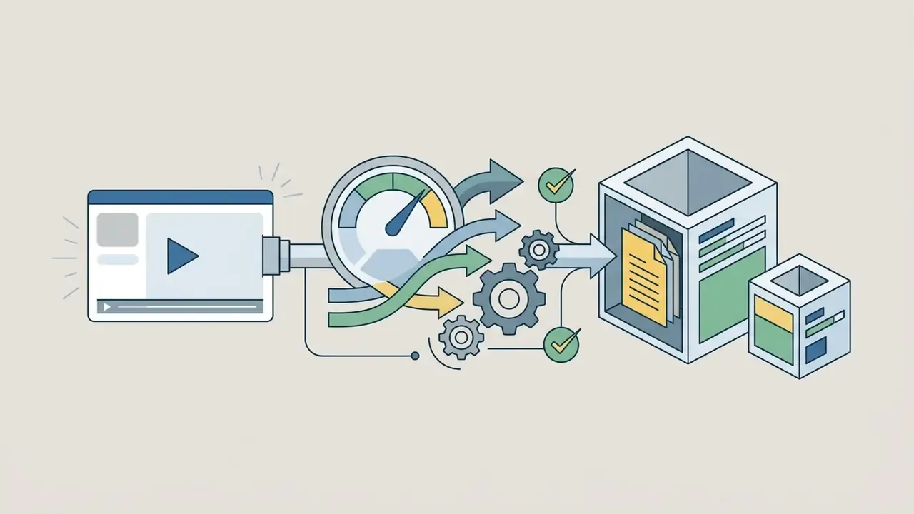 Video player connected to a speedometer and gears that process media files into storage containers