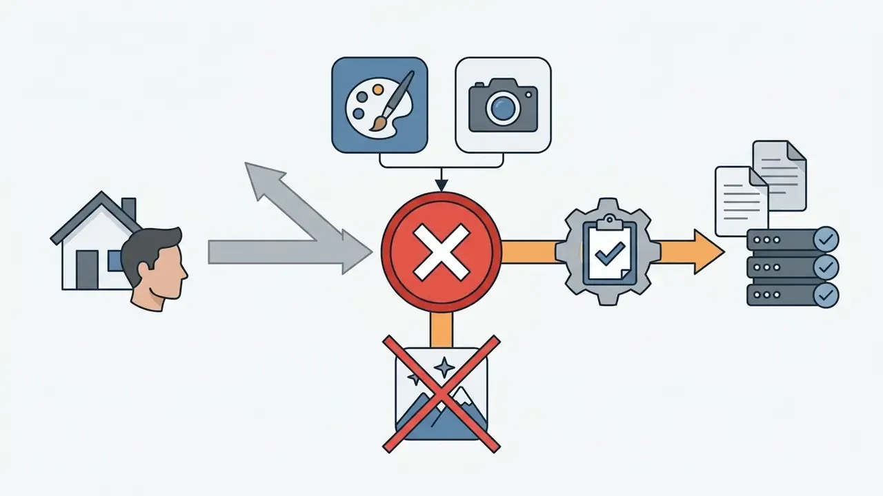 Conceptual graphic showing how account-level restrictions block generative AI access in Microsoft Photos