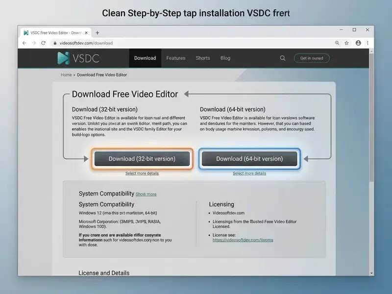 Web browser page displaying highlighted download buttons for 32-bit and 64-bit software versions