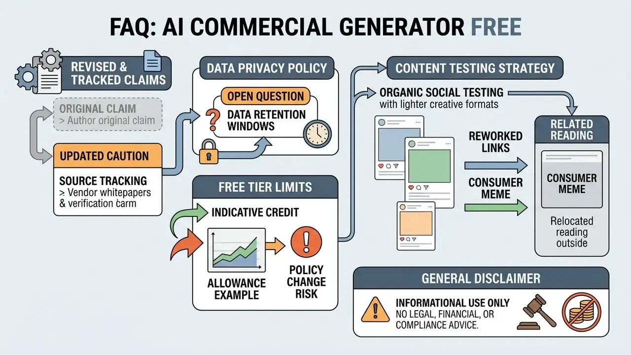 Process map detailing content testing strategies, data privacy policies, and free tier credit limitations