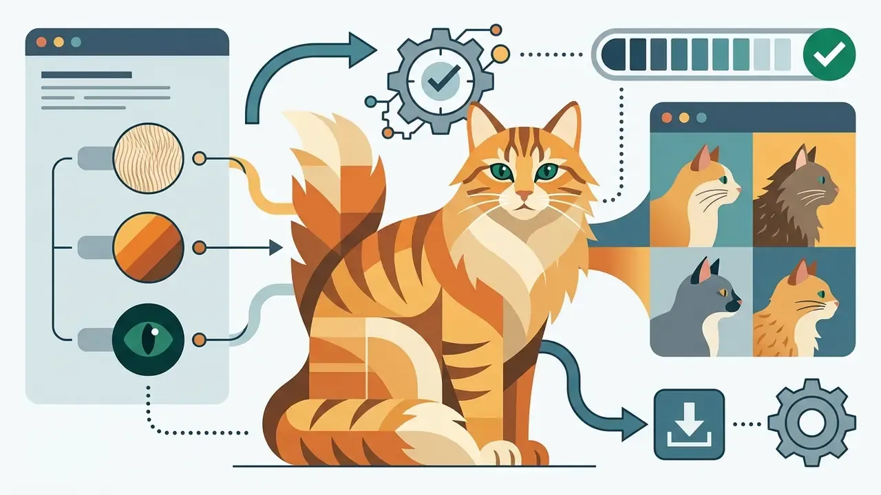 A ginger tabby cat with green eyes being generated from style settings and exported