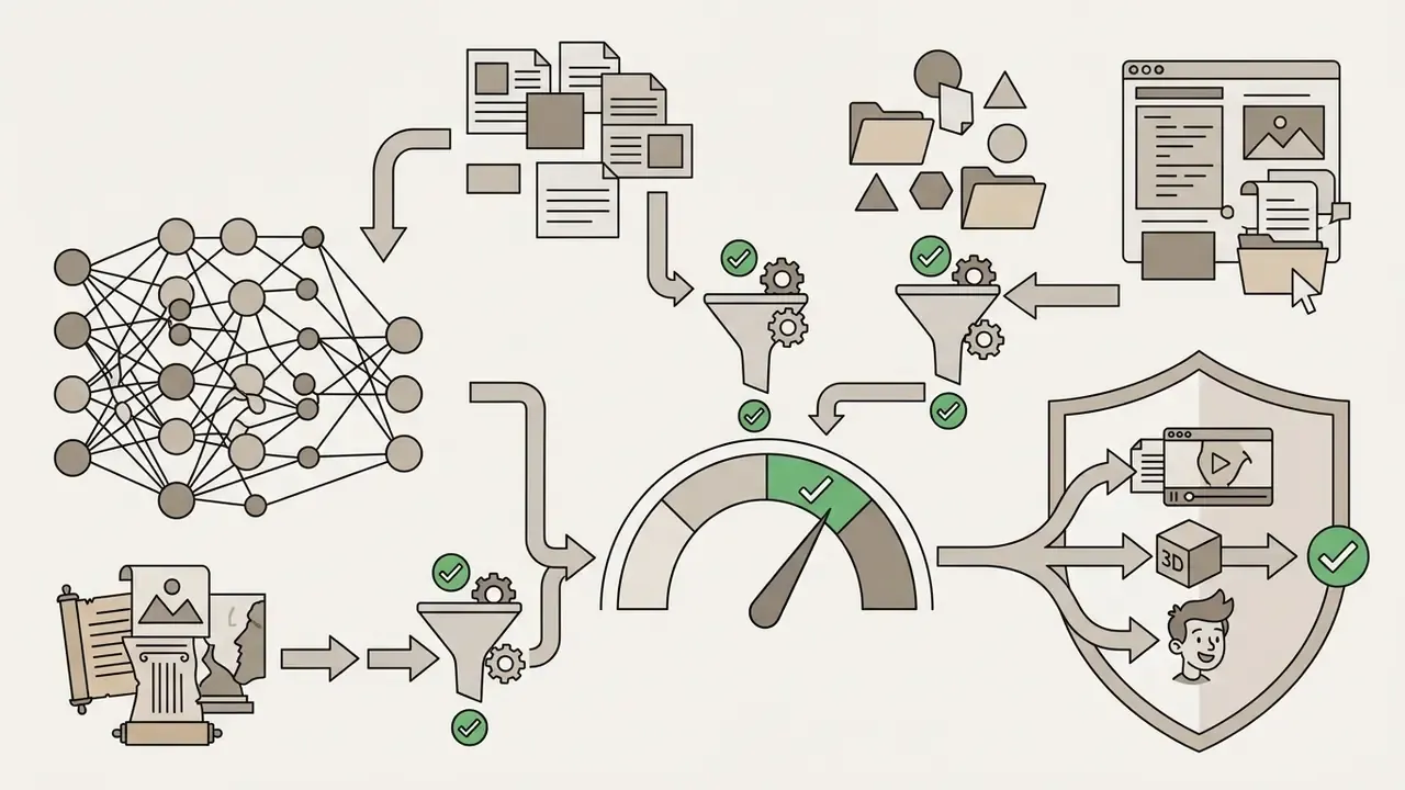 Data sources and neural network nodes flowing through filters into a compliance shield for output validation