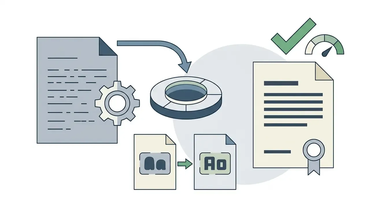 Document being processed through gears to correct text casing before final validation