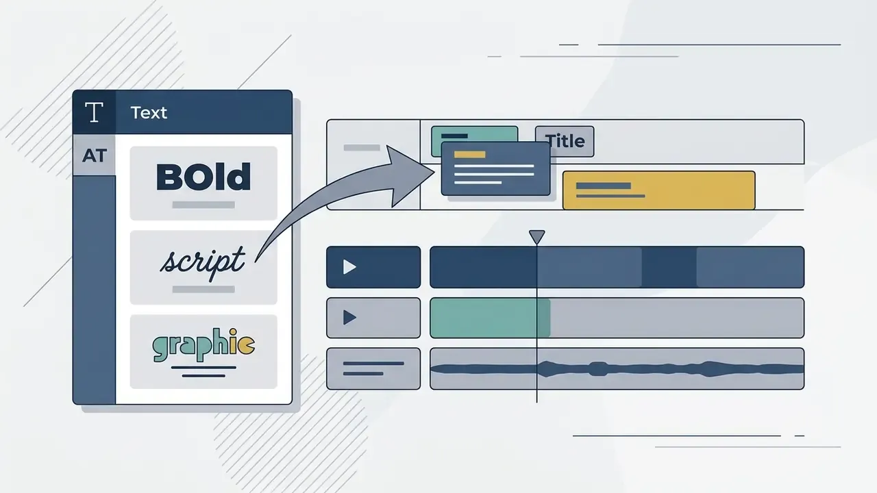 Menu of text styles being dragged onto a video timeline as a separate overlay track