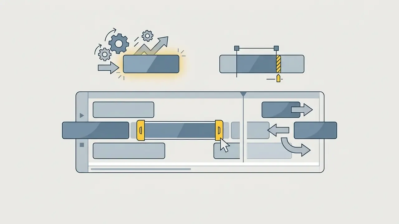 Cursor dragging yellow handles on a video clip to adjust start and end points on a timeline