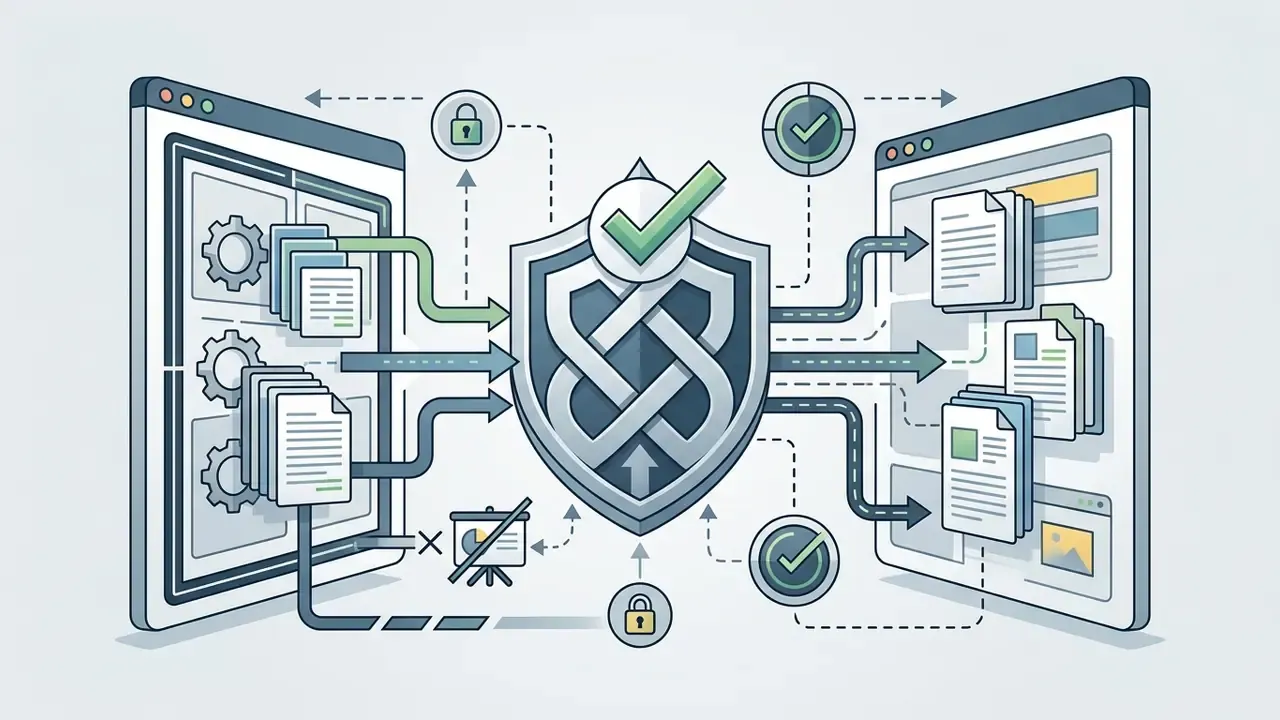 Documents passing through a protective shield to reach a secure presentation workspace