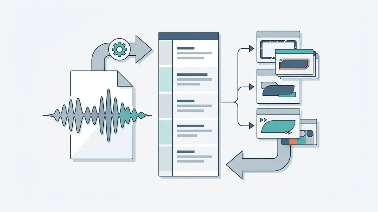 Audio waveform processing into a text list and then into various styled subtitle design templates